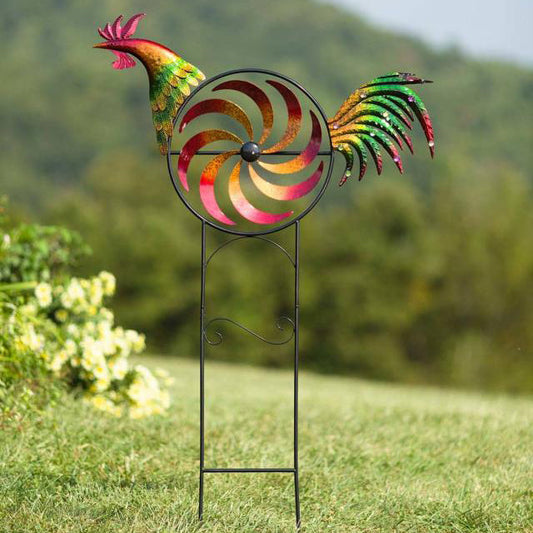 Funsally Iridescent Rooster Wind Spinner Garden Decor